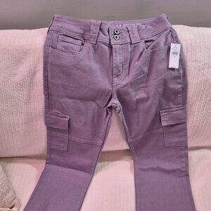 BNWT, Never worn, GUESS, Youth Size 14, Purple, low rise, boot cut, jeans.